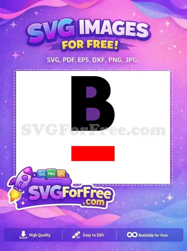Free design: a bold black letter 'B' with purple accents, above a vibrant red bar. Perfect for free SVG projects.