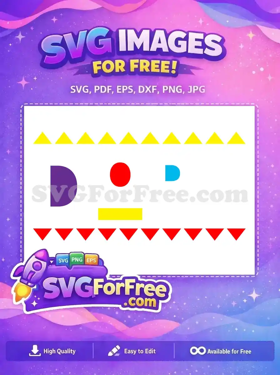 A vibrant, free geometric design featuring colorful shapes: purple D, red circle, blue D, yellow rectangle. Free for creative projects.