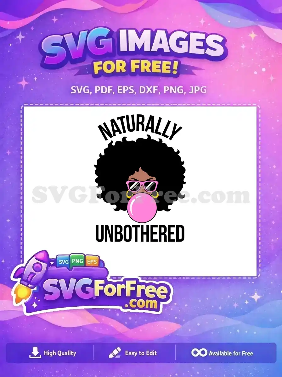 A vibrant free SVG design of a confident Black woman with an afro, pink shades, and bubblegum. Expresses natural, unbothered style.