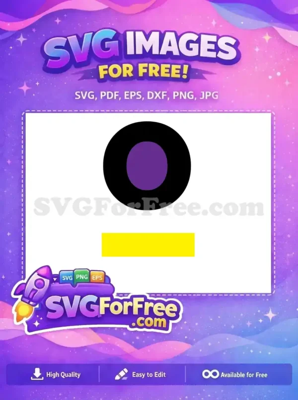 Free geometric SVG design featuring a bold black ellipse with a vibrant purple circle, above a bright yellow band. A free vector for dynamic projects.