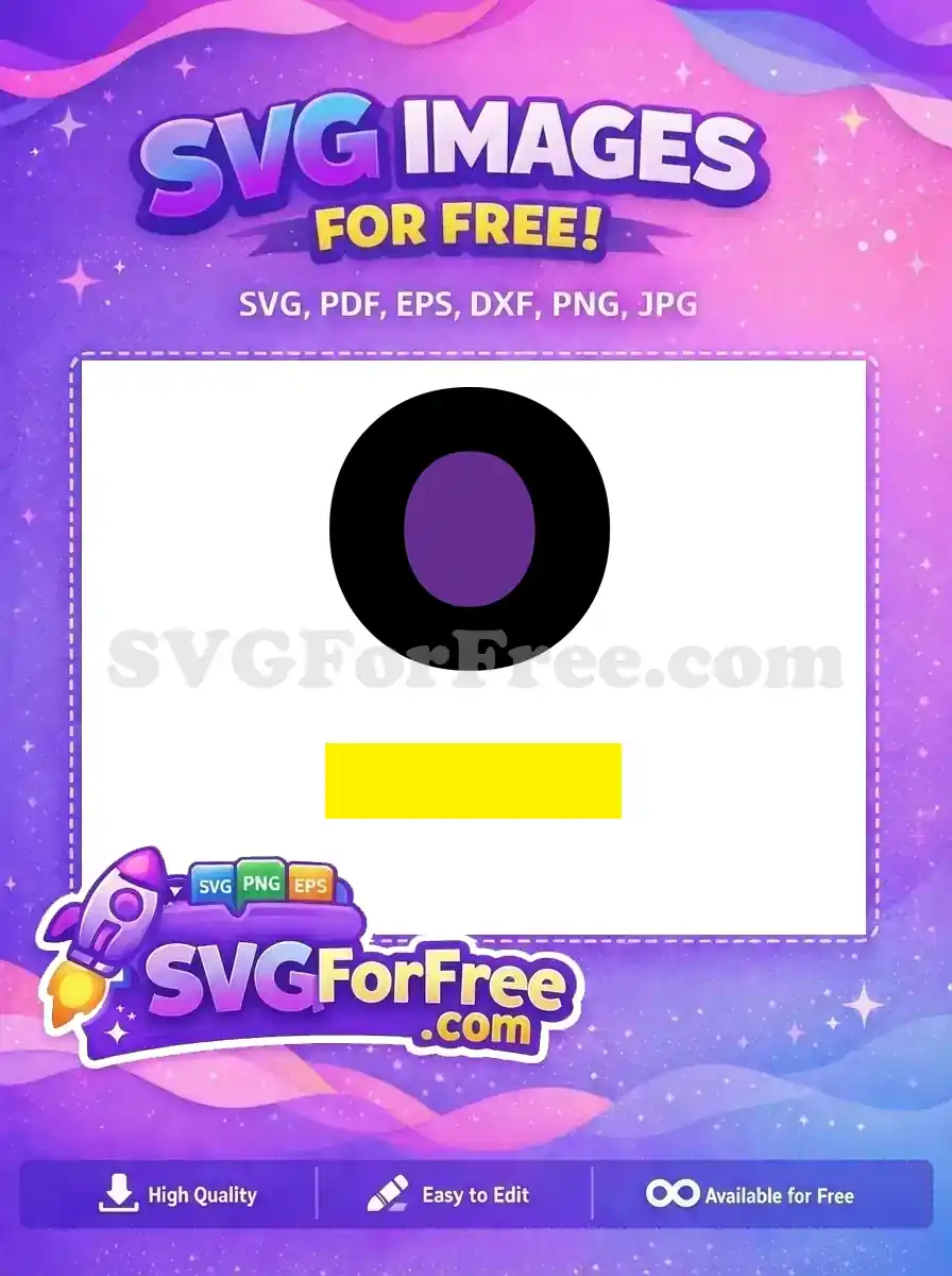 Free geometric SVG design featuring a bold black ellipse with a vibrant purple circle, above a bright yellow band. A free vector for dynamic projects.