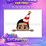 Free Peeking Afro American Boy Free Red Party Hat Birthday Free SVG - Instant Download