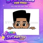 Free Curious Brown Boy Free Afro Cartoon Peeking Free SVG - Instant Download
