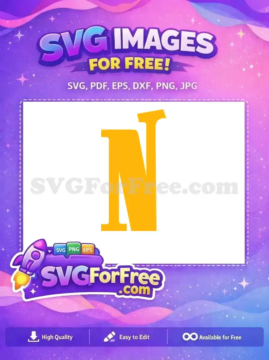 A prominent, free uppercase letter 'N' in a vibrant yellow hue, featuring a bold, stylized design. This free vector is ideal for diverse creative projects.