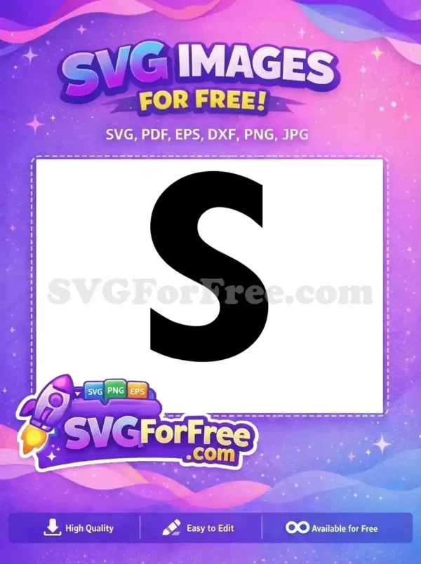 A bold black free letter 'S' SVG design on a white background, ideal for crafting, branding, and personalizing projects freely.