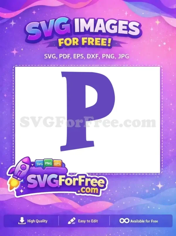 A bold purple capital letter 'P' free SVG design, ideal for initial monograms or educational materials. Grab this free vector now!