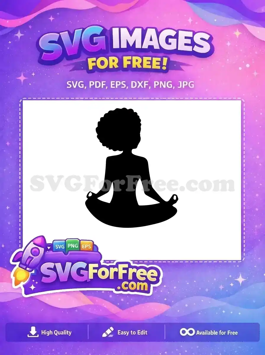 A free black silhouette of a person with an afro meditating in lotus pose, hands in mudra, promoting peace.