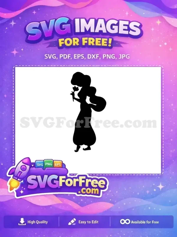 Discover this free design featuring a classic princess silhouette, gently holding a flower. Ideal for crafting and digital projects.