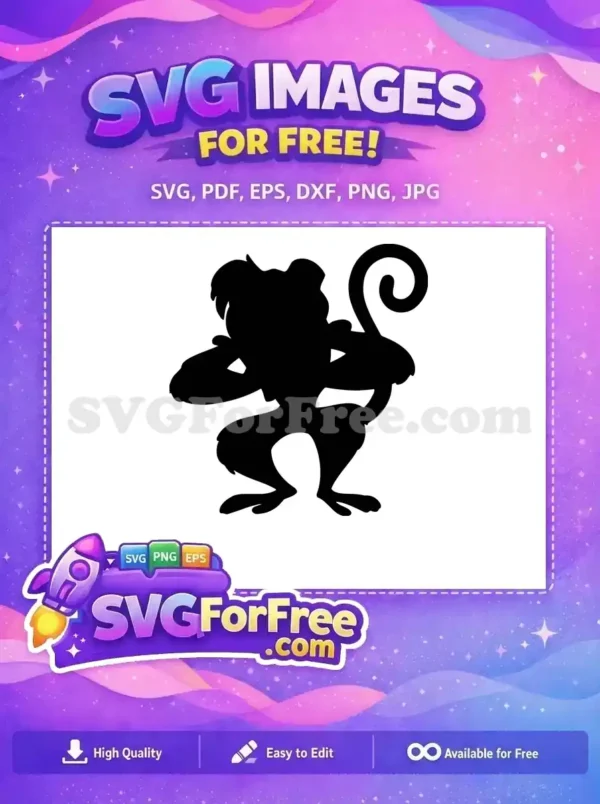 A dynamic black silhouette of a playful monkey, a fantastic free design for crafts and digital use. Get this free vector now!