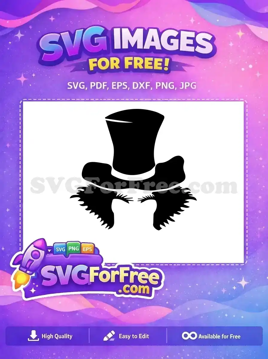 A free design featuring a striking black silhouette of a classic top hat with an elaborate, whimsical mustache below. Download this fantastic free design now!