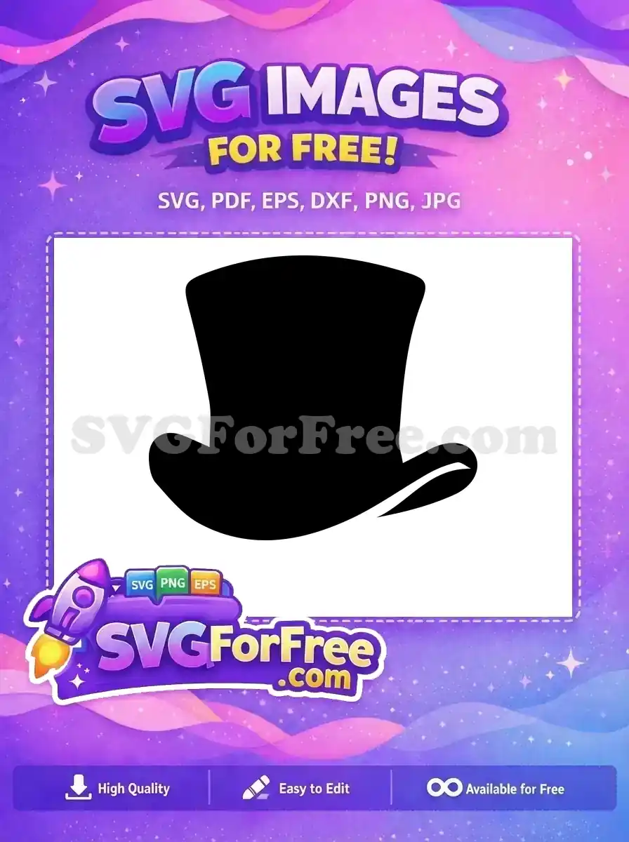 A striking free black top hat silhouette, ideal for magic, formal events, or costume designs. Download this free SVG now!