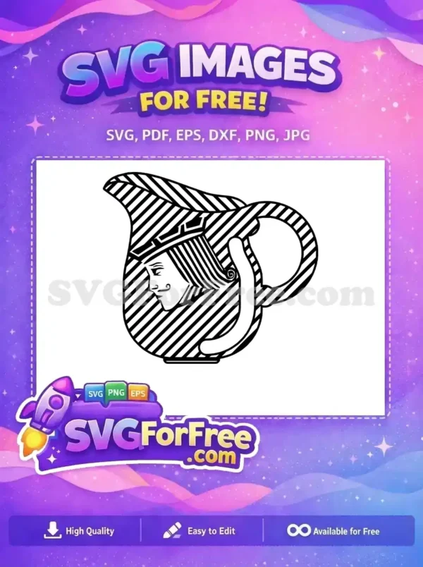 Free design of a black and white pitcher with a playing card king's face, featuring bold diagonal stripes.