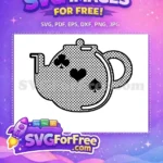 Free Black White Polka Free Card Teapot Wonderland Free SVG - Instant Download