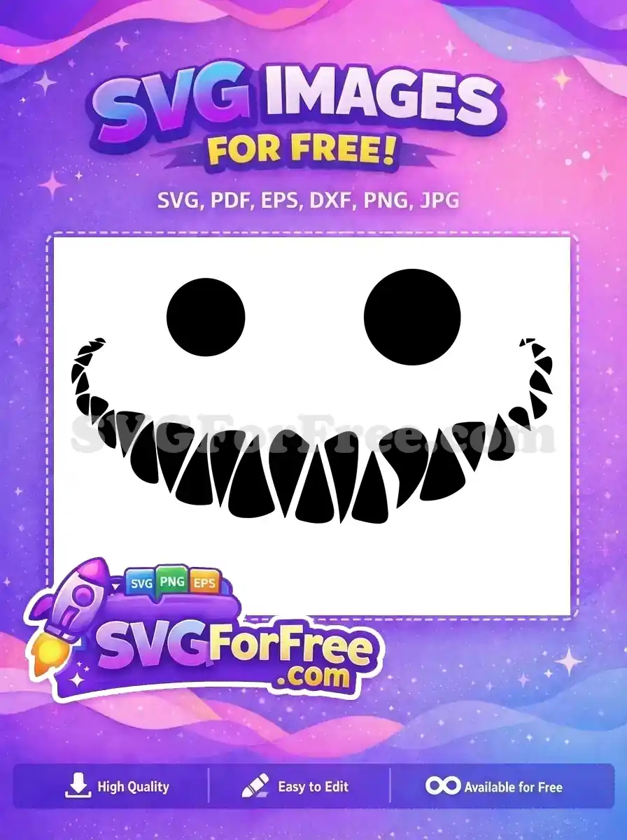 Discover this free design featuring a spooky, abstract face with bold black eyes and a sharp, fragmented smile. Perfect for free Halloween crafts.