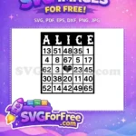 Free Alice Typography Free Black Heart Grid Alice In Wonderland Free SVG - Instant Download