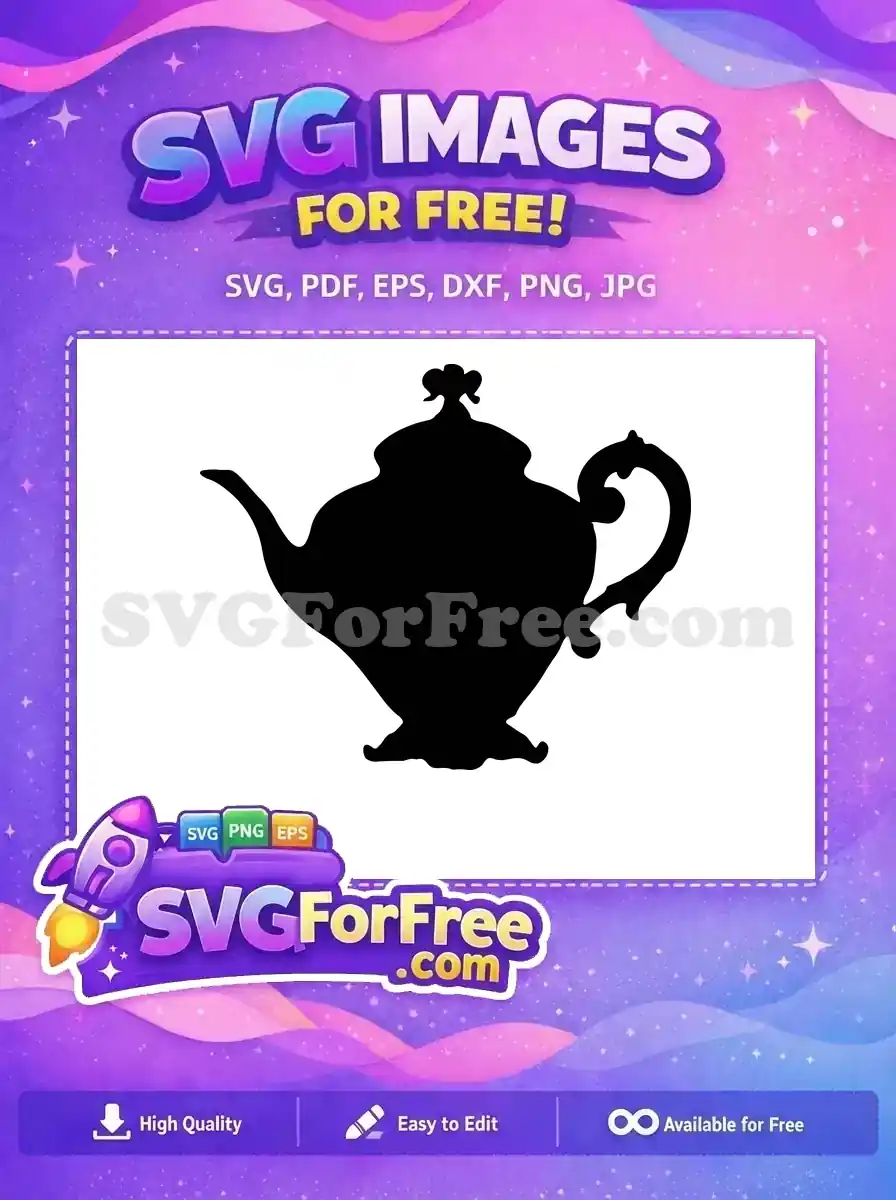 Discover this free SVG teapot silhouette, an elegant vintage design perfect for crafters and designers. A truly free asset.