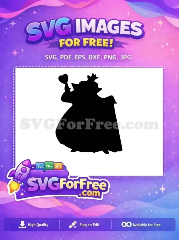 A free majestic Queen of Hearts silhouette, holding a heart scepter. Ideal for crafting and unique free design projects.