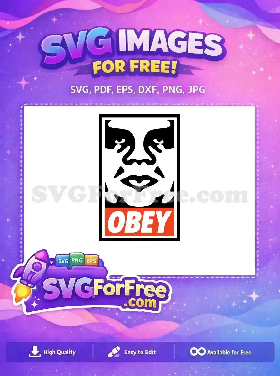 A free iconic Obey Giant style vector, featuring a stylized black and white face with 'OBEY' in red. Download this free design!