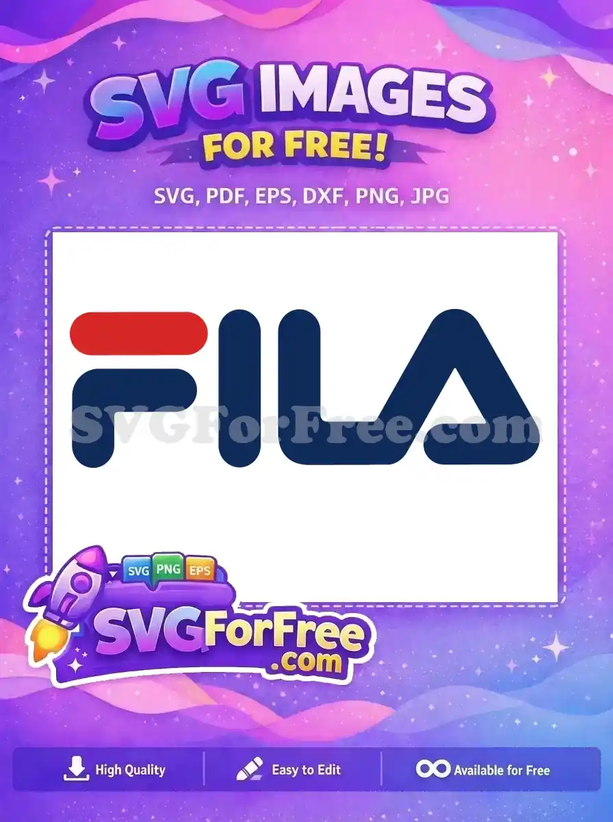 Free Fila logo design, featuring the classic blue text with a red bar over the 'F'. A versatile free SVG for brands.
