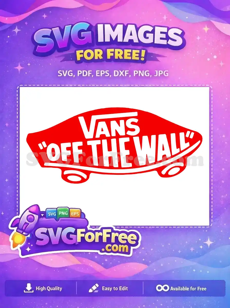 Free Vans 'Off The Wall' logo in red and white, an iconic skateboard culture design. Download this free SVG for projects!