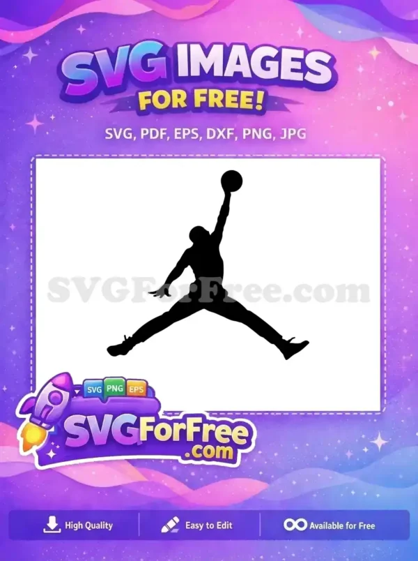 Dynamic free basketball player silhouette mid-air with a ball, ideal for sports-themed projects. Get this free SVG now!