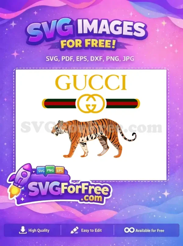 A captivating free design showcasing a stylized tiger beneath a luxury brand-inspired logo and iconic stripes. Download this free SVG for your creative projects now!