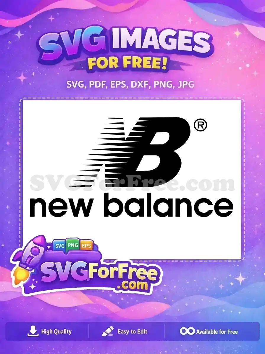 A striking black and white New Balance logo, a free design with iconic 'N' and 'B' speed lines, great for personal use.