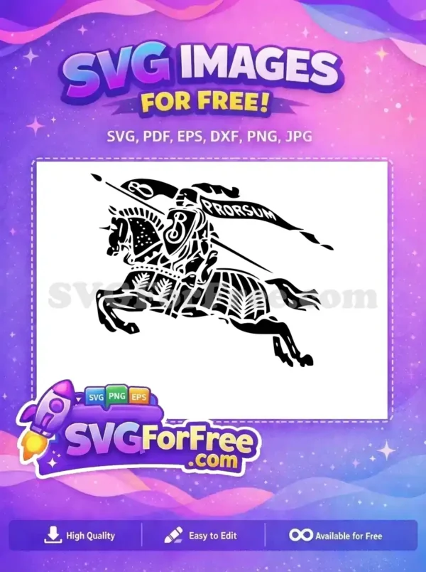 A free, majestic Equestrian Knight logo on a rearing horse, featuring the 'Prorsum' banner and shield. Download this free SVG vector.