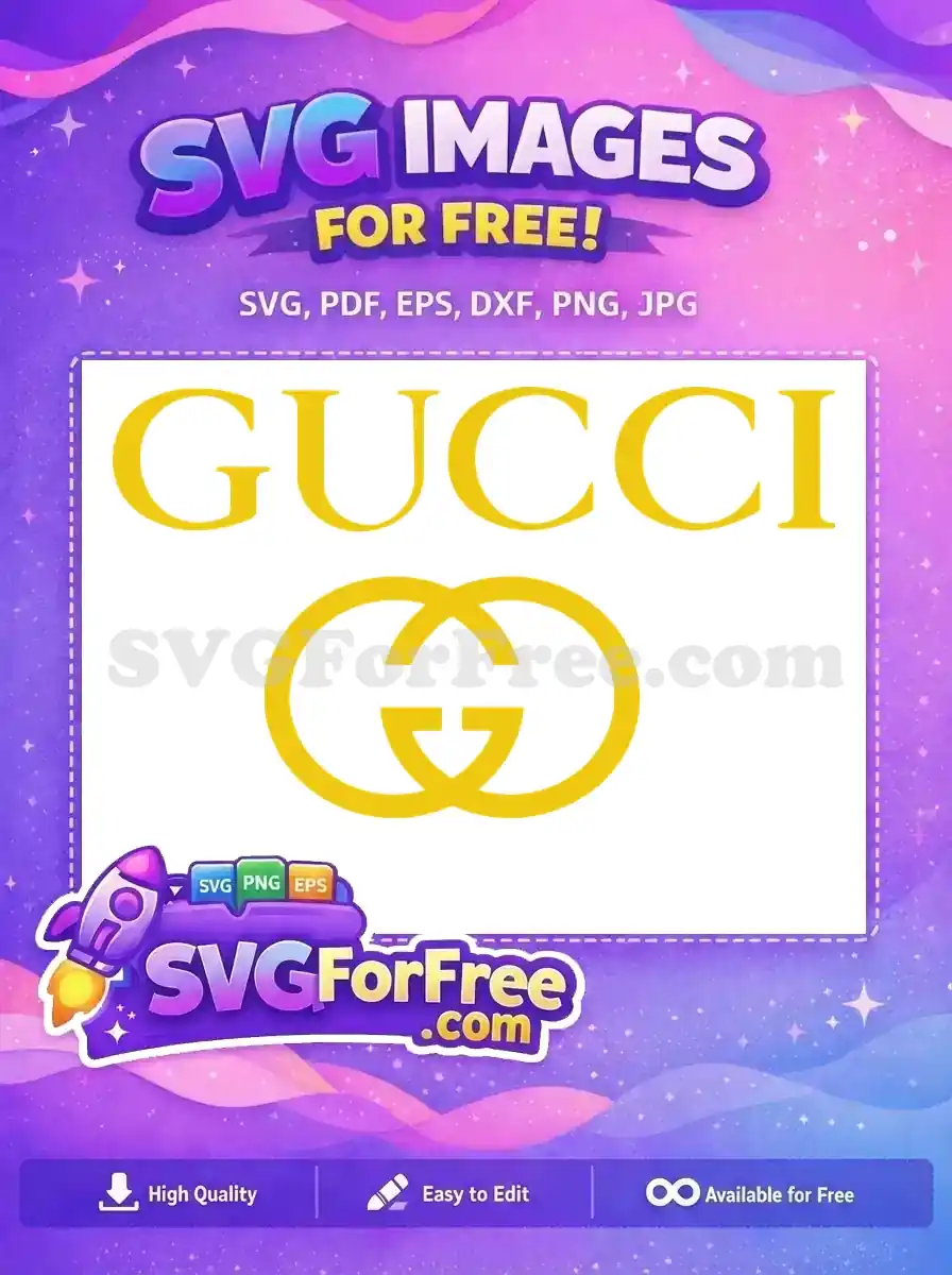 A vibrant gold free Gucci wordmark and interlocking G monogram logo, ideal for fashion-inspired free designs.