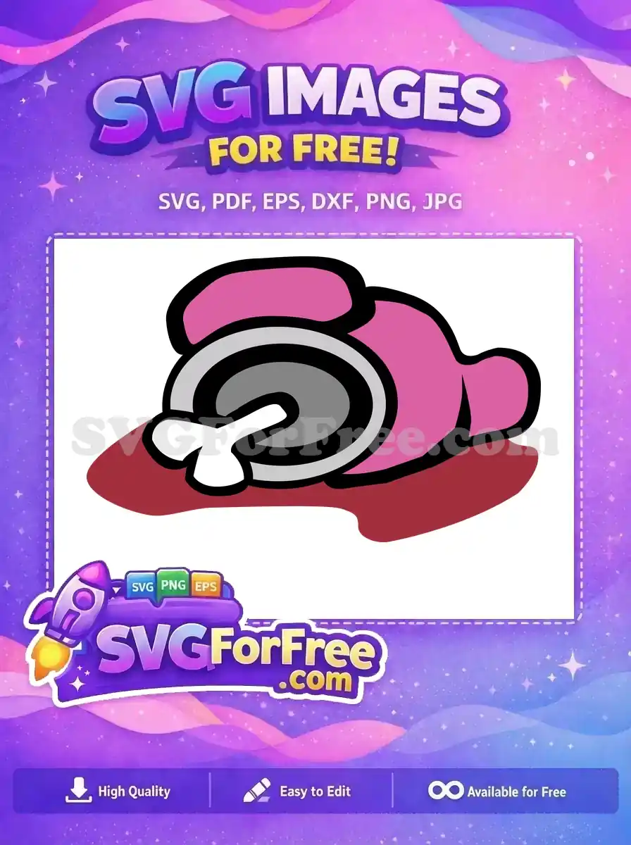 A vivid pink Among Us dead body, bone exposed, lying in blood. Download this free game-inspired SVG design today!