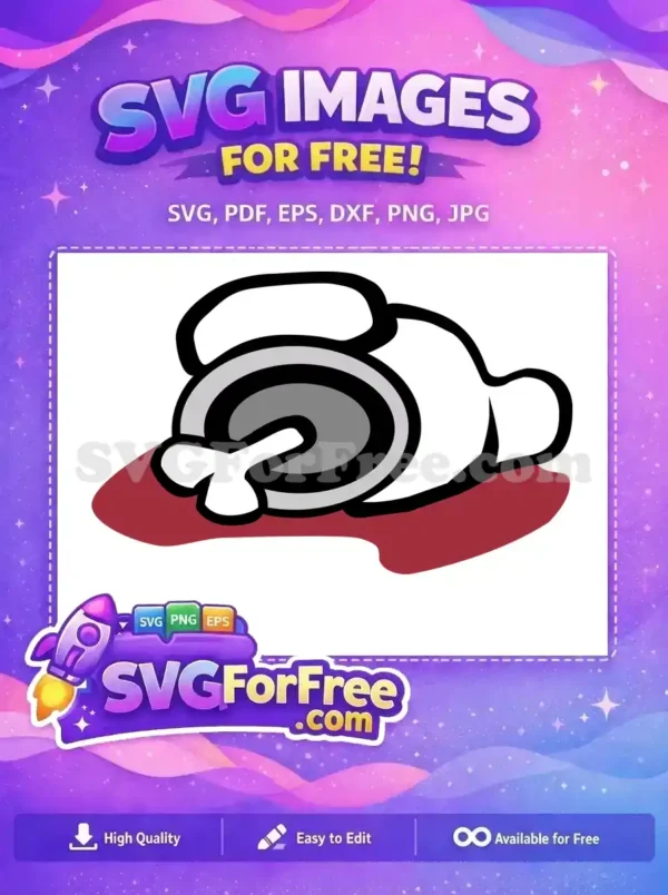 A free Among Us dead crewmate SVG, showcasing the iconic game design with a visible bone and blood puddle. Perfect for fans!