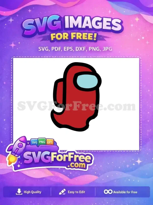 A vibrant red Among Us ghost character with a light blue visor, outlined in black. This free design is perfect for crafting and gaming projects.