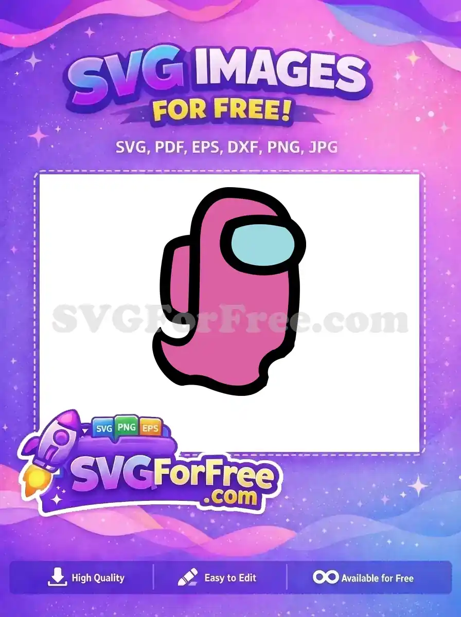 A free pink Among Us ghost character with a light blue visor, floating, perfect for various free digital projects and crafts.