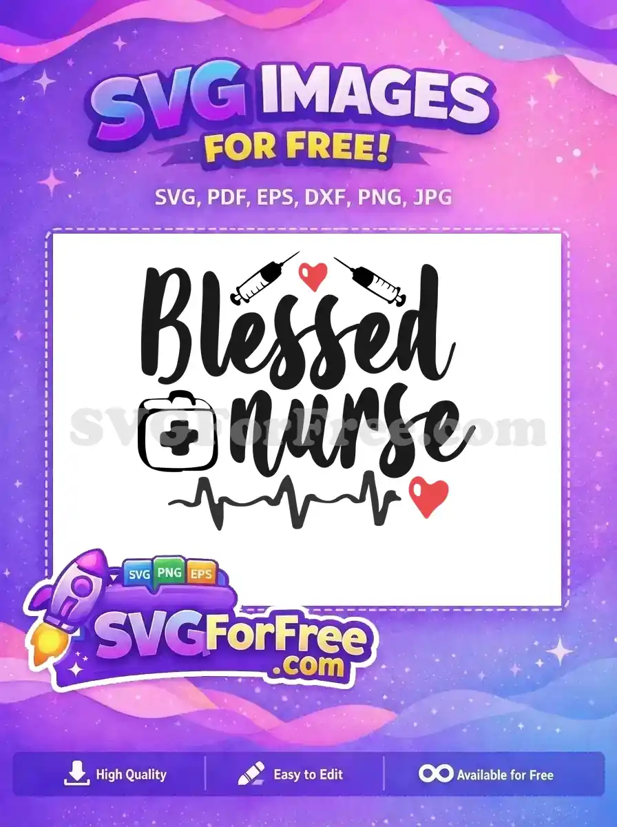 Free Blessed Nurse with Syringes Free Red Hearts EKG Line Nurse Free SVG