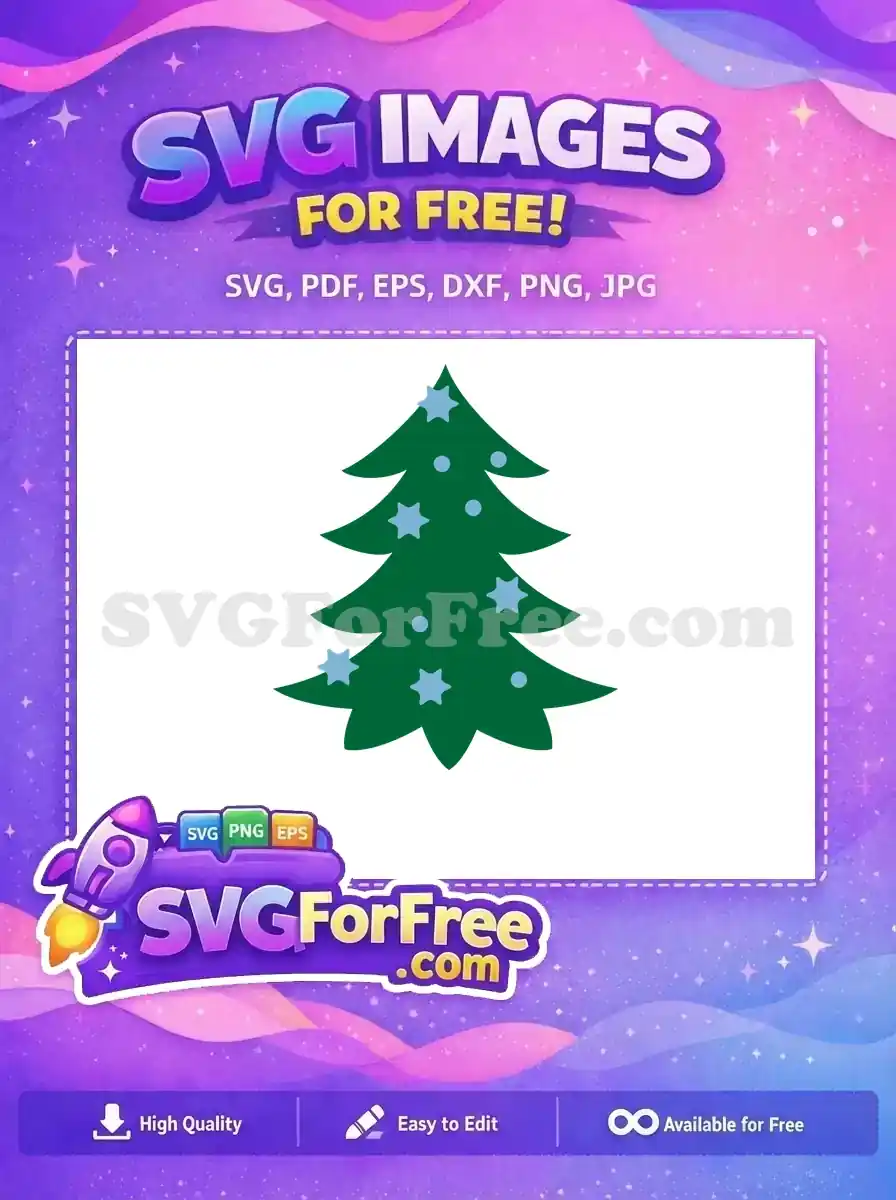 Free Dark Green Tree Free Stars Ornaments Christmas Free SVG