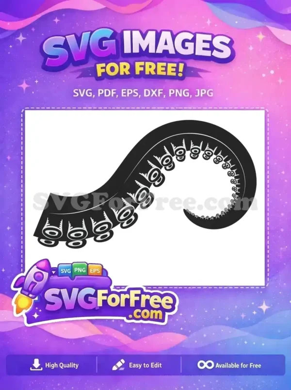 Free Black Curved Octopus Tentacle Free Sucker Design Sea Free SVG