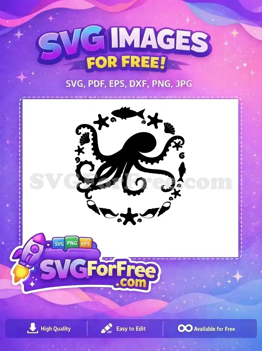 Free Black Octopus Tentacles Free Sea Shells Fish Motif Free SVG