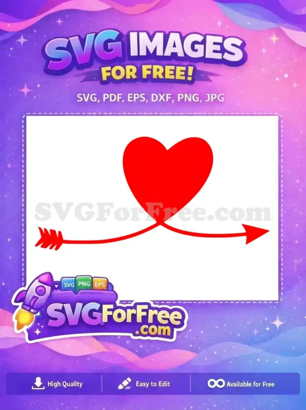 Free Red Open Heart Free Cupid Arrow Valentines Free SVG