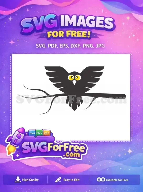 Free Yellow Eyes Free Branch Perched Owl Silhouette Free SVG