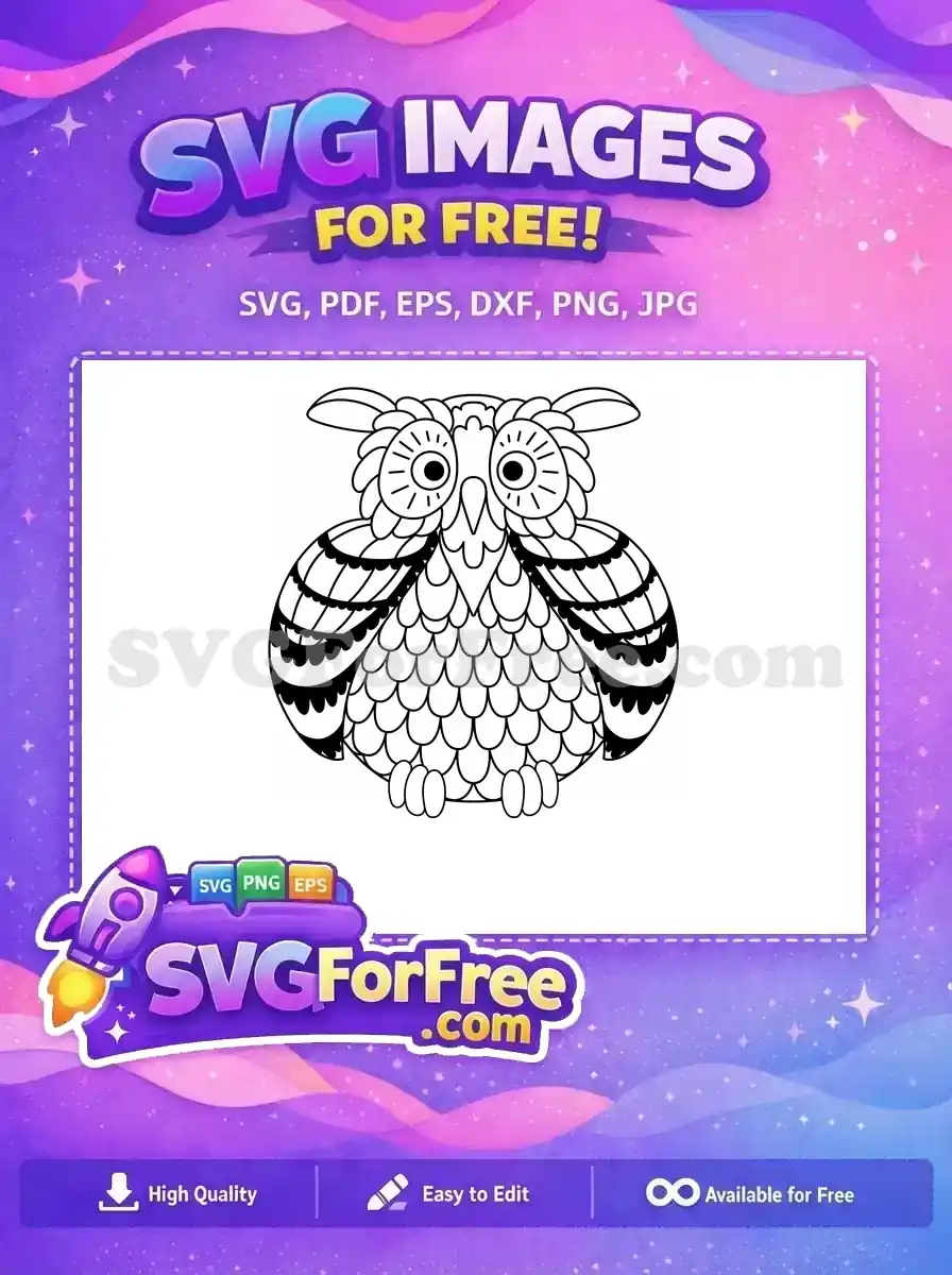Free Detailed Feathering Free Wide Eyes Owl Silhouette Free SVG