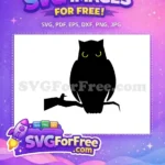 Free Black Owl Silhouette Free Yellow Eyes Forest Free SVG - Instant Download