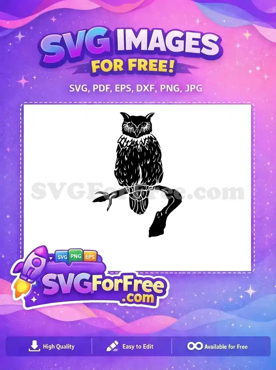 Free Detailed Feathering Free Branch Seated Owl Silhouette Free SVG