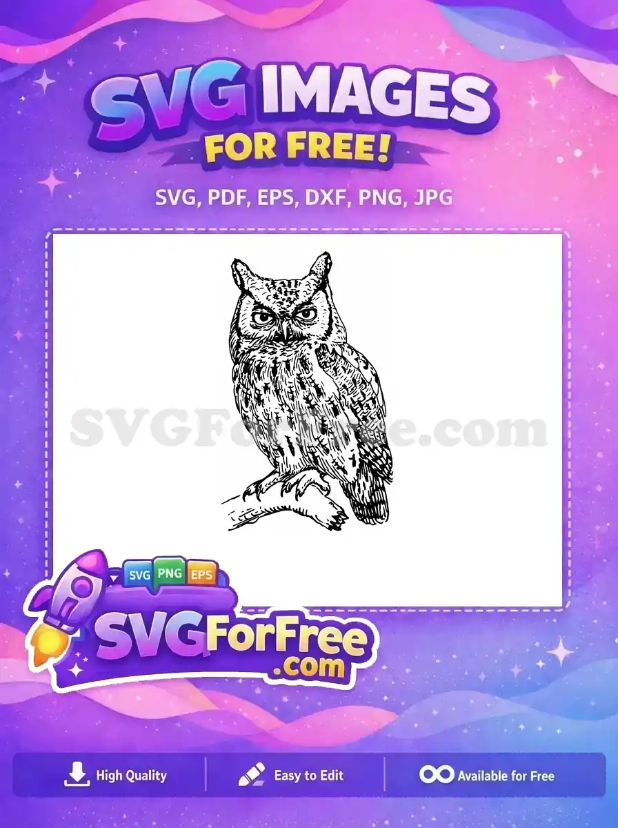 Free Wise Owl Silhouette Free Big Eyes Perched Free SVG