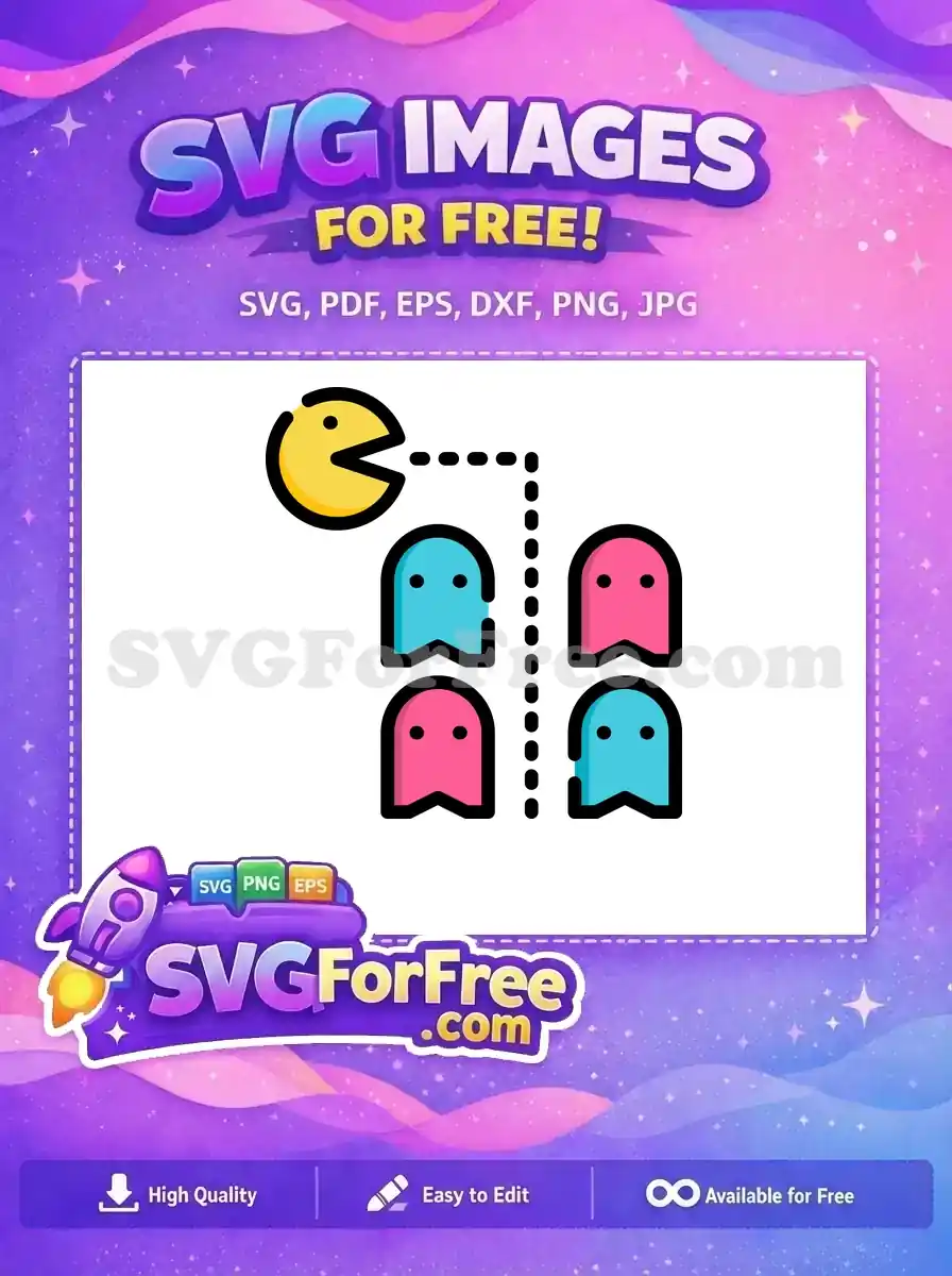Free Yellow Pacman Free Chasing Pink Blue Ghosts Free SVG