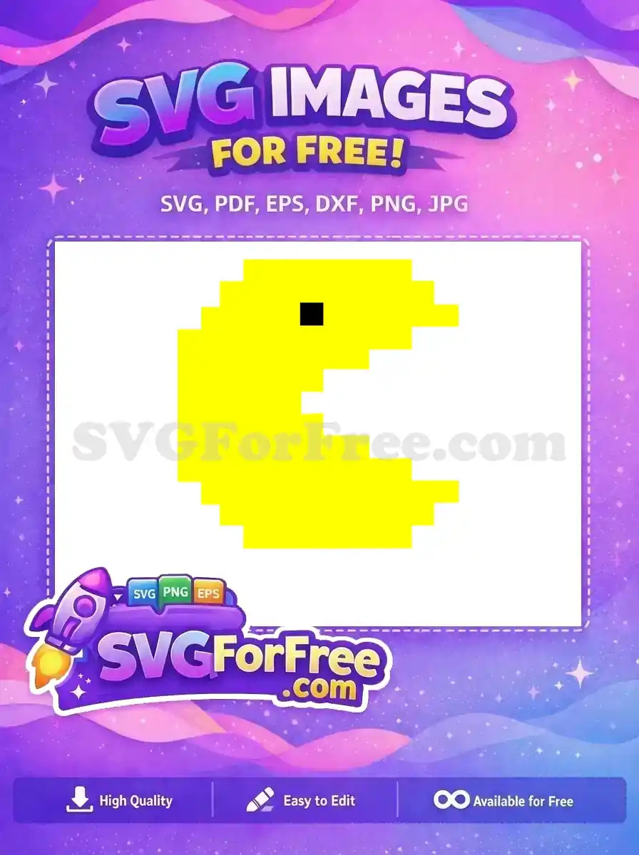 Free Pixelated Yellow Character Free Open Mouth Black Eye Pacman Free SVG
