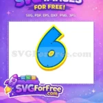 Free Blue Number Six Free Yellow Outline PAW Patrol Free SVG - Instant Download