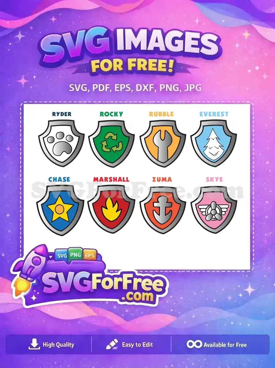 Free PAW Patrol Colorful Badges Free Ryder Chase Marshall PAW Patrol Cartoon Free SVG
