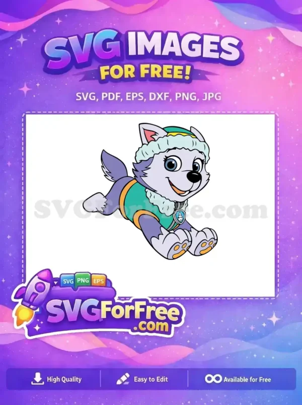 Free Leaping Everest Free Teal Hat PAW Patrol Cartoon Free SVG