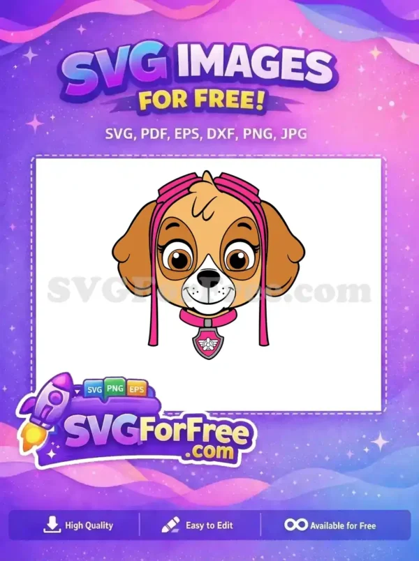 Free Smiling Skye Pink Goggles Free Cartoon Face PAW Patrol Free SVG