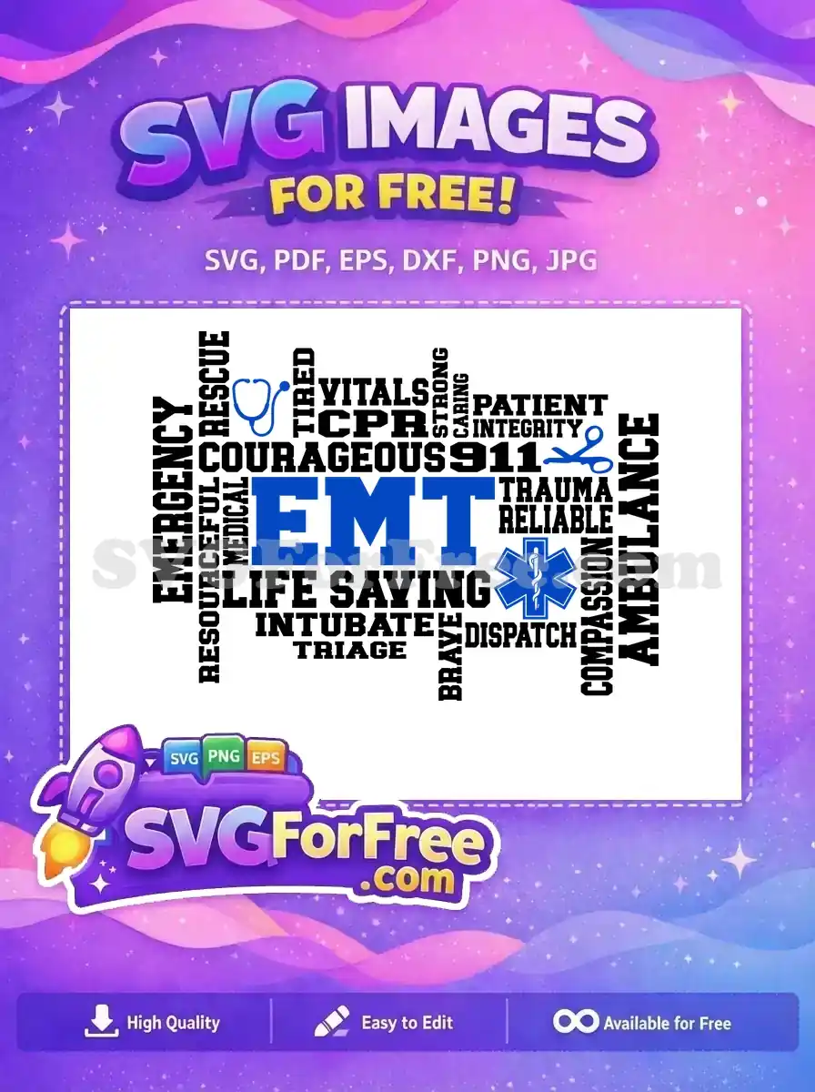 Free Blue Stethoscope Free EMT Text Paramedic Free SVG